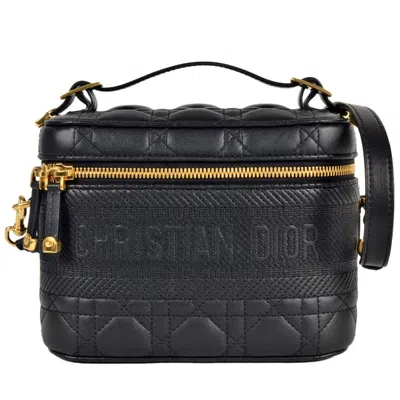 Pre-owned Dior Christian  Black Leather Canvas Shoulder Bag Vanity Bag ()