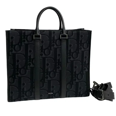 Pre-owned Dior Christian  Black Leather Canvas Tote Bag ()