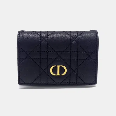 Pre-owned Dior Christian  Black Leather Caro Card Holder S5132uwhc