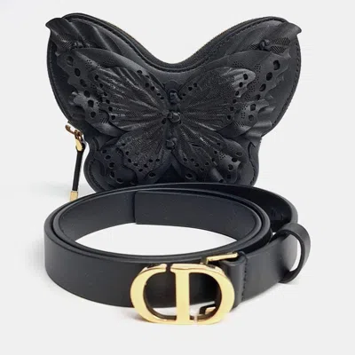 Pre-owned Dior Christian  Black Leather Cd Buckle Butterfly Belt Bag