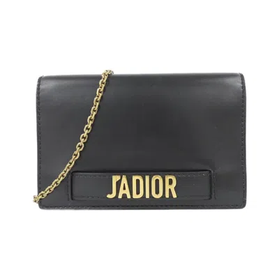 Pre-owned Dior Christian  Black Leather Chain/shoulder Wallet ()