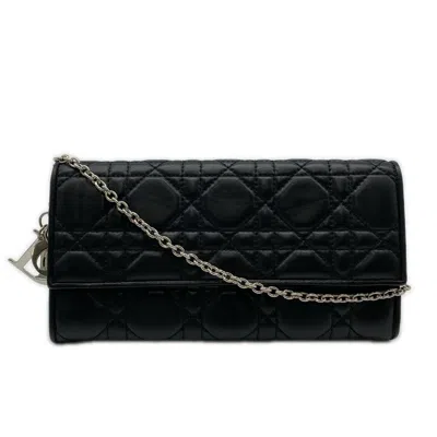 Pre-owned Dior Christian  Black Leather Chain/shoulder Wallet ()