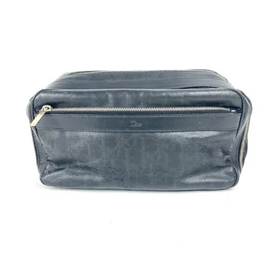 Pre-owned Dior Christian  Black Leather Coated Canvas Clutch Bag Pouch ()