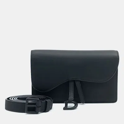 Pre-owned Dior Christian  Black Leather  Saddle Belt Bag