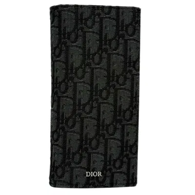 Pre-owned Dior Christian  Black Leather Fabric Long Wallet (bi-fold) ()