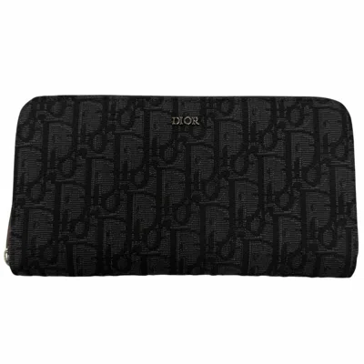 Pre-owned Dior Christian  Black Leather Fabric Long Wallet (bi-fold) ()