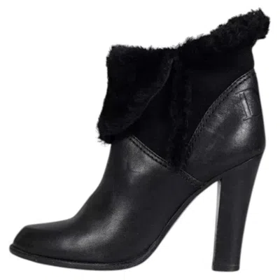 Pre-owned Dior Christian  Black Leather Fur Trim Ankle Boots Size 38.5, Good