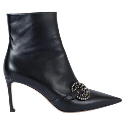 Pre-owned Dior Christian  Black Leather Gang Ankle Boots Shoes 39
