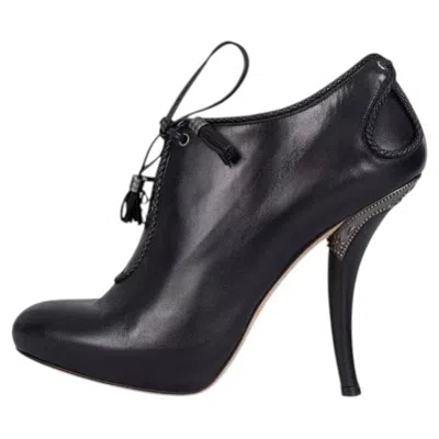 Pre-owned Dior Christian  Black Leather Heeled Ankle Boots Sz.39.5