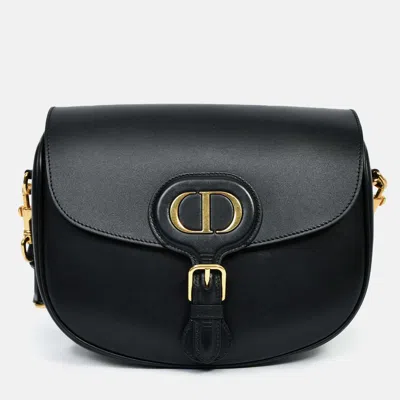 Pre-owned Dior Christian  Black Leather Large Bobby Oblique Canvas Strap Crossbody Bag