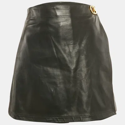 Pre-owned Dior Christian  Black Leather Logo Detail Skorts Xl