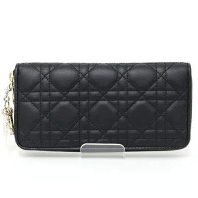 Pre-owned Dior Christian  Black Leather Long Wallet (bi-fold) ()