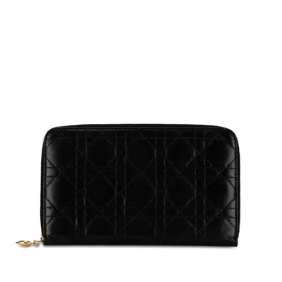 Pre-owned Dior Christian  Black Leather Long Wallet (bi-fold) ()