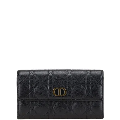 Pre-owned Dior Christian  Black Leather Long Wallet (bi-fold) ()