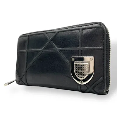 Pre-owned Dior Christian  Black Leather Long Wallet (bi-fold) ()