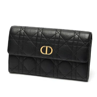 Pre-owned Dior Christian  Black Leather Long Wallet (bi-fold) ()
