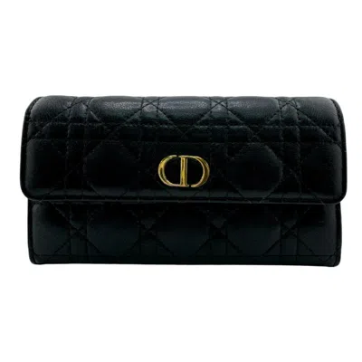 Pre-owned Dior Christian  Black Leather Long Wallet (tri-fold) ()