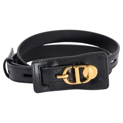 Pre-owned Dior Christian  Black Leather Montaigne Bobby Cd Belt 80