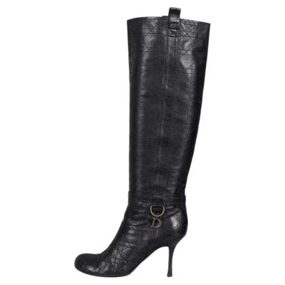 Pre-owned Dior Christian  Black Leather Pull-on Boots With Logo Charms Eu 40