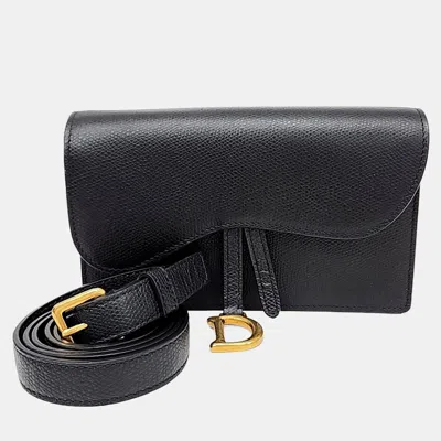 Pre-owned Dior Christian  Black Leather Saddle Belt Bag