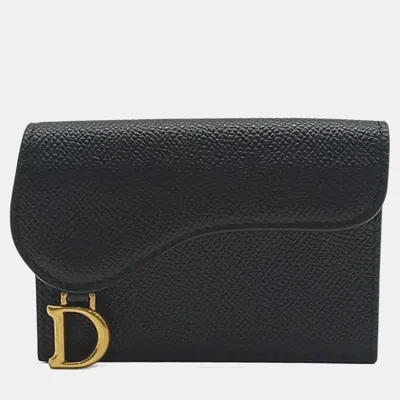 Pre-owned Dior Christian  Black Leather Saddle Card Holder