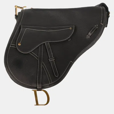 Pre-owned Dior Christian  Black Leather Saddle Shoulder Bag