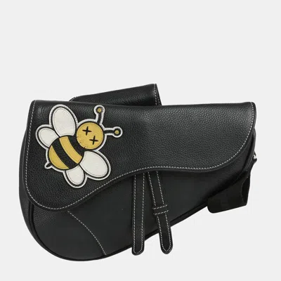 Pre-owned Dior Christian  Black Leather With Applique Kaws Saddle Crossbody Bag