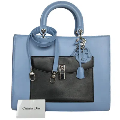 Pre-owned Dior Christian  Black Light Blue White Leather Handbag Shoulder Bag () In Black, Light Blue, White