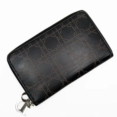 Pre-owned Dior Christian  Black Light Pink Leather Long Wallet (bi-fold) ()