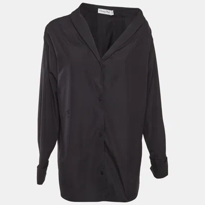 Pre-owned Dior Christian  Black Logo Embroidered Poplin Asymmetric Shirt M