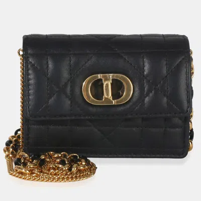 Pre-owned Dior Christian  Black Macrocannage Calfskin Micro Miss Caro Chain Bag