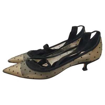 Pre-owned Dior Christian  Black Mesh Suede D Polka Dot Pumps