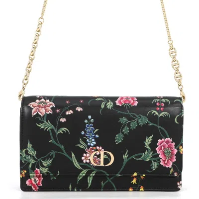 Pre-owned Dior Christian  Black Multi-color Leather Chain/shoulder Wallet ()