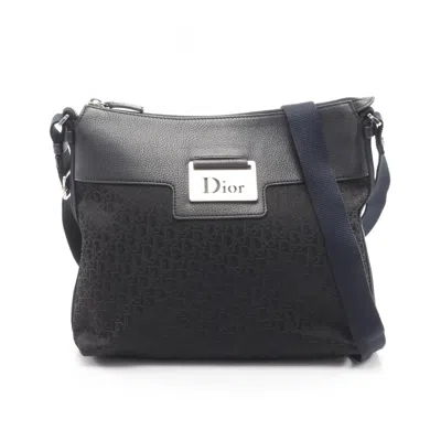 Pre-owned Dior Christian  Black Navy Canvas Leather Shoulder Bag () In Multi