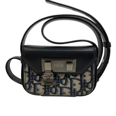 Pre-owned Dior Christian  Black Navy Canvas Leather Shoulder Bag () In Multi
