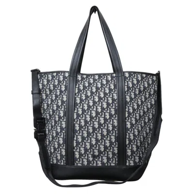 Pre-owned Dior Christian  Black Navy Canvas Leather Tote Bag () In Multi