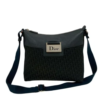 Pre-owned Dior Christian  Black Navy Leather Canvas Shoulder Bag ()