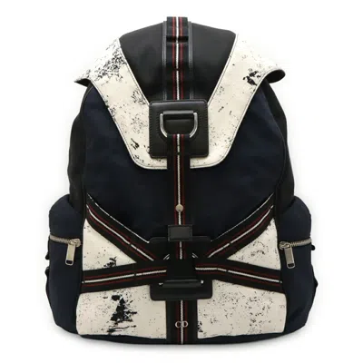 Pre-owned Dior Christian  Black Navy White Nylon Leather Backpack ()