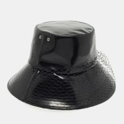Pre-owned Dior Christian  Black Oblique Teddy-d Coated Pvc Veil Bucket Hat Size 57