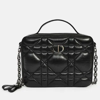 Pre-owned Dior Christian  Black Puff Cannage Zip Around Chain 'caro Box' Bag