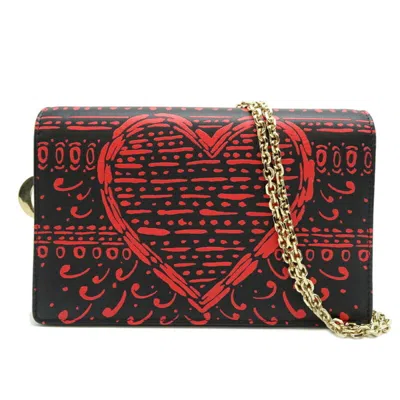 Pre-owned Dior Christian  Black Red Color Leather Chain/shoulder Wallet () In Multi
