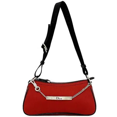 Pre-owned Dior Christian  Black Red Color Satin Canvas Leather Shoulder Bag () In Black, Red Color