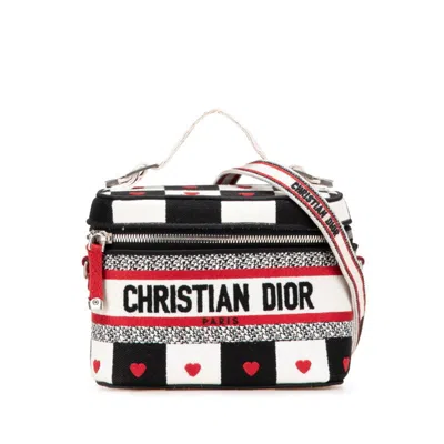 Pre-owned Dior Christian  Black Red Color White Canvas Handbag Vanity Bag () In Multi