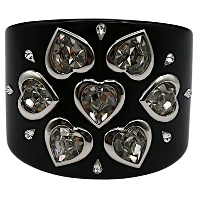 Pre-owned Dior Christian  Black Resin Crystal Hearts Cuff Bracelet