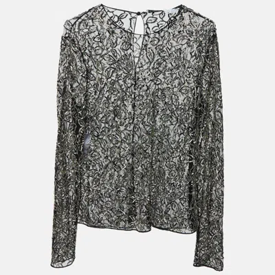 Pre-owned Dior Christian  Black Sequin Embellished Mesh Sheer Long Sleeves Top L