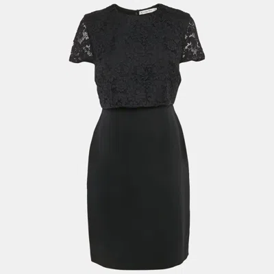 Pre-owned Dior Christian  Black Silk Blend And Lace Short Dress M