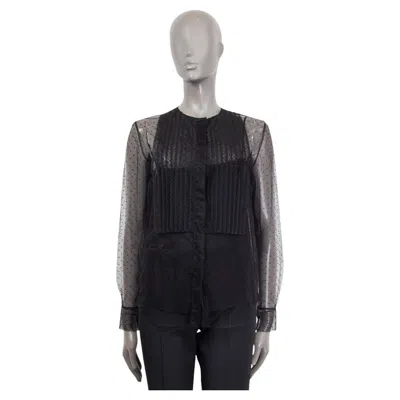 Pre-owned Dior Christian  Black Silk Sheer Plumetis Tulle Blouse Shirt 38 S
