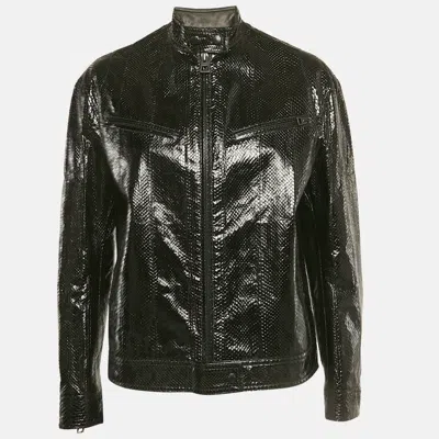 Pre-owned Dior Christian  Black Snake Leather Zip-up Jacket S
