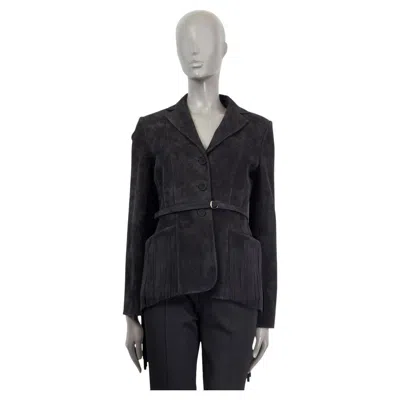Pre-owned Dior Christian  Black Suede 2018 Fringed Belted Jacket 38 S