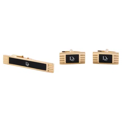 Pre-owned Dior Christian  Black Tie Clip And Cufflinks Set